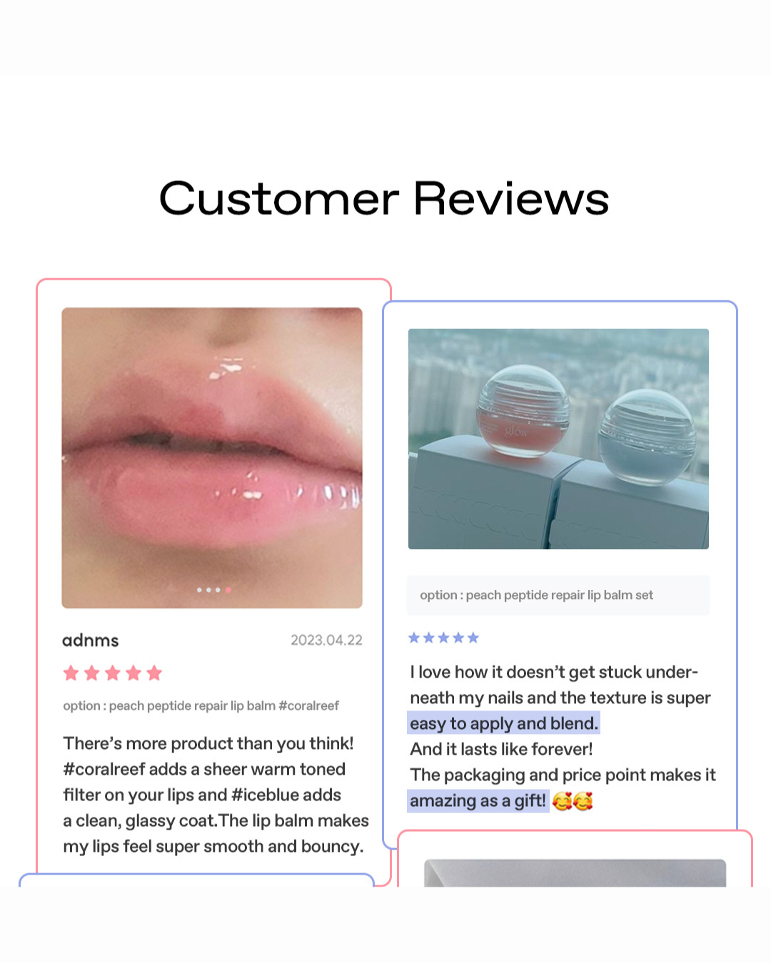 glow peach peptide repair lip balm (#iceblue/ #coralreef/#palepink)