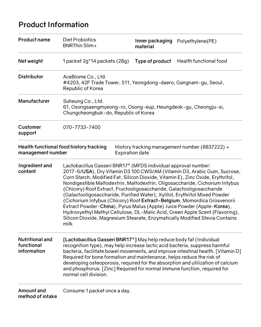 BNRThin Slim+ Probiotics (Room Temp)