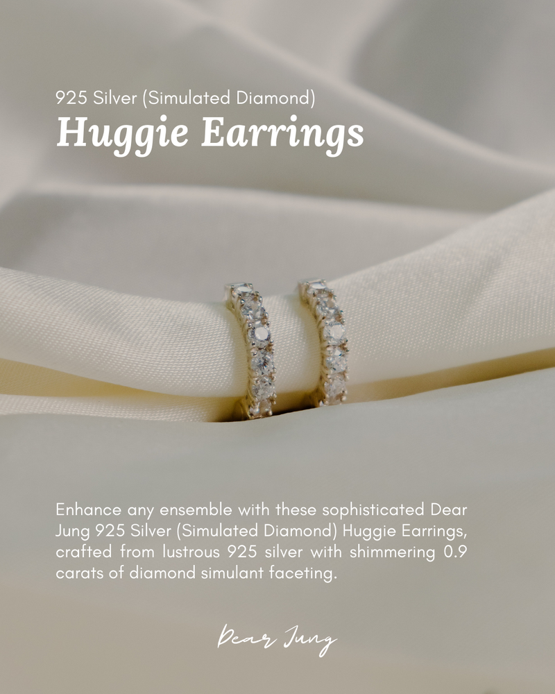 Dear Jung 925 Silver (Simulated Diamond) Huggie Earrings