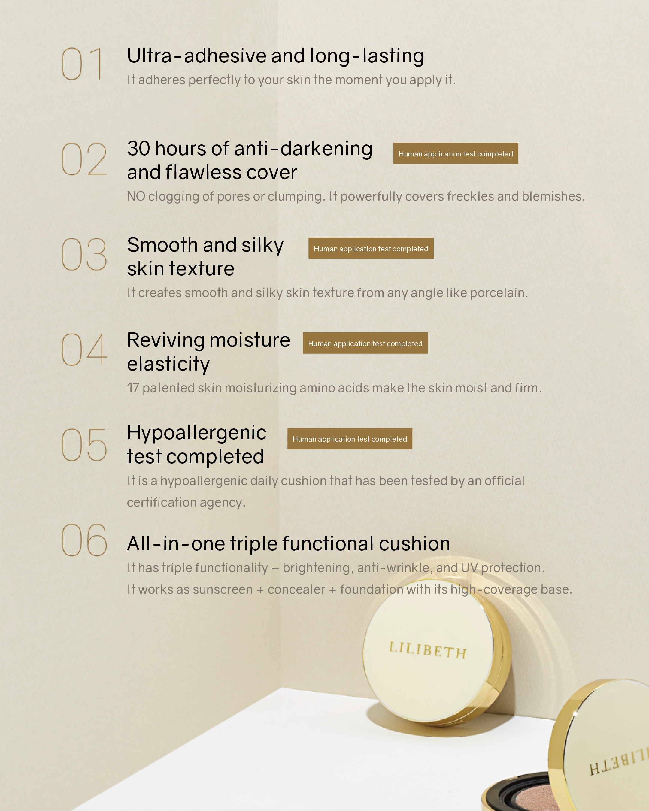Lilibeth Perfect Fitting Full Coverage Cushion/ Refill SPF50+/PA+++ (Shade 21/23)