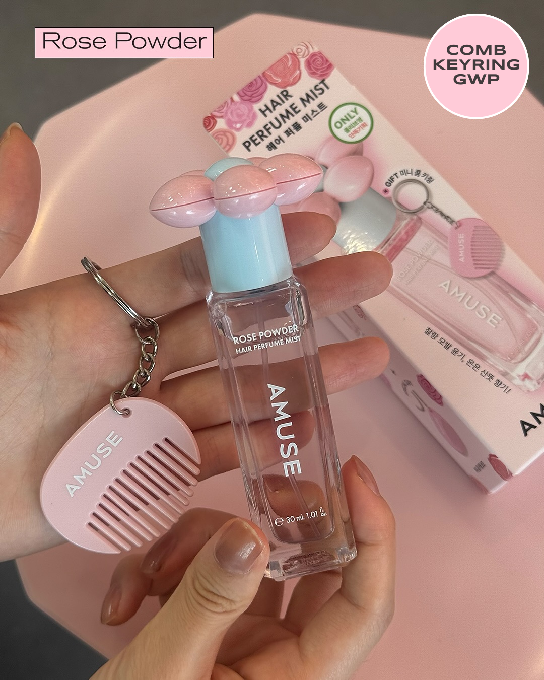 AMUSE Limited Edition Hair Perfume Mist + Comb Keyring GWP