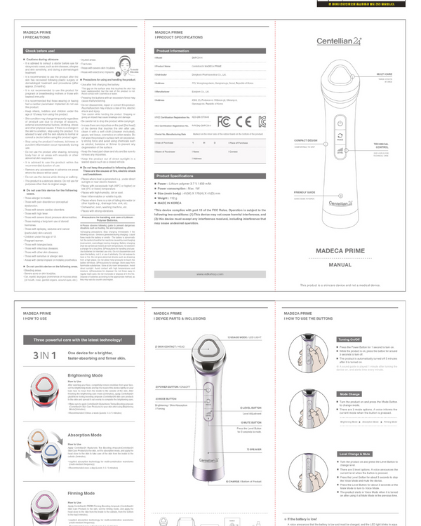 Centellian 24 Madeca Prime Facial Toning Device - NEW!